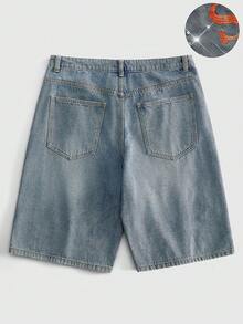 ROMWE MEN Men's Loose Fit Denim Shorts With Sparkling Diamond Embroidery Pattern - Medium Wash - View 3