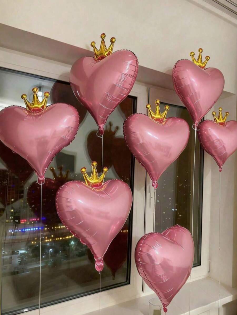 MINKOJA 6Pcs 19-Inch Crown & Heart Shaped Floating Balloons, Suitable For Wedding Decoration, Mother's Day, Proposal, Date Photo Props, Indoor/Outdoor Decor, Bridal Shower, Birthday - multicolor - View 1