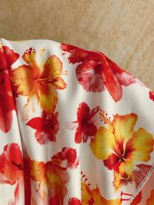 Soleia Orange Halter Top & Printed Mini Skirt Women's 2 Pieces Set Vacation - Red - View 7