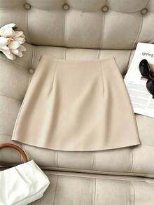 Franclia Ropa de verano nueva para mujer, elegante y de moda, versátil, con decoración metálica asimétrica y hebilla - Albaricoque - Ver 2