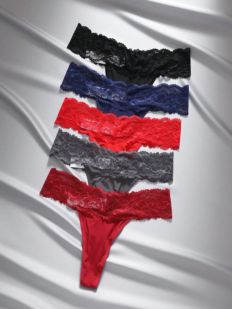 EmpressEnvy Plus 5pack Contrast Lace Panty Set Lingerie - Multicolor - View 1