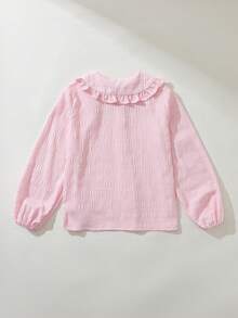 Maija Kids Maija Kids Tween Girl Casual Cute Preppy College Style Daily Peter Pan Collar Ruffle Trim Light Pink Soft Fashion Versatile Shirt Back-To-School Autumn - Pink - View 3