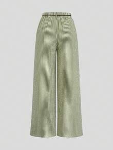 Franclia Plus Size Spring/Summer Striped Tassel Straight Leg Vacation Pants Fall - Army Green - View 2