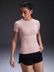 Powerista Women's Round Neck Short Sleeve Slim Fit Sports T-Shirt - Khaki - View 6