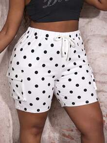 Slaydiva Women's Plus Size Drawstring Waist Polka Dot Casual Kawaii Cute Outing Vacation Brunch Date Night Shorts Black And White Beach Summer - Black and White - View 5