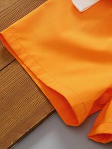 SHEIN Bộ 3 món đồ bé trai mùa hè màu cam rực rỡ, phong cách thường ngày dễ thương in hình gấu, áo thun cổ tròn tay ngắn, quần short túi hộp và túi đeo chéo, quần áo bé trai phong cách đường phố Y2K - trái cam - Xem 3