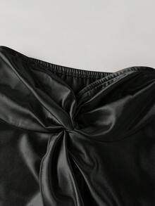 GlowEve 女款素色扭轉設計抹胸上衣與裙子時尚優雅兩件套 - 黑色 - 查看 3