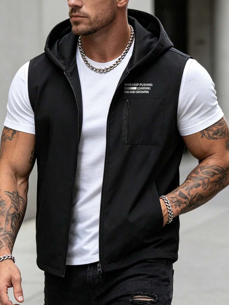 Manfinity Homme Men's Casual Versatile Hooded Vest - Black - View 1