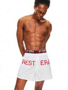 REST ERA Brand LOGO Letter Red Contrast Print 100% Cotton Fashion Streetwear Men's Cargo Pants - White - View 1