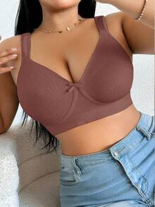 DesireSculpt Plus Size Wireless Bra - Rust Brown - View 8