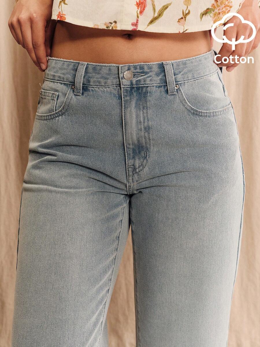 lacRébo Light Blue Washed Mid-Waist Slim Straight Ankle-Length Jeans - Light Wash - View 1