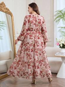 Modelyn 浪漫雪纺印花长袖A字型长连衣裙，大码，春夏款 - 彩色 - 查看 2
