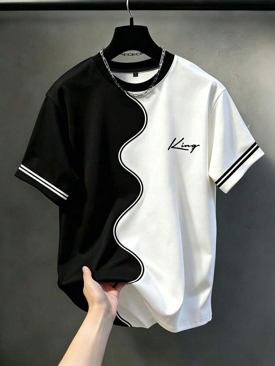 KRYTIVO Duck Pattern Print Design On Abdominal Muscles, Men's Fashionable Summer Casual Sportswear, Men's Top - Black and White - View 1