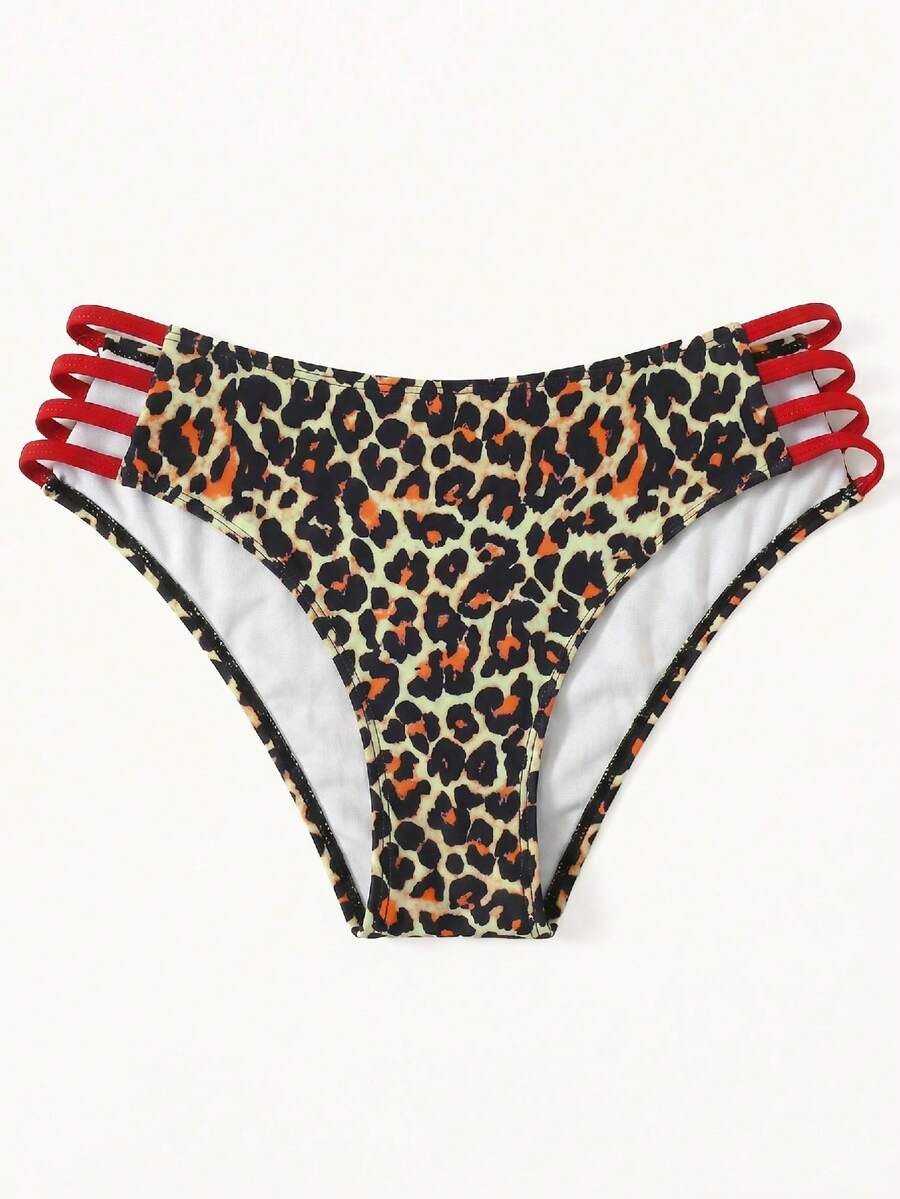SHEIN Swim 1件豹紋圓點印花性感比基尼泳褲 女款，海灘度假 - 彩色 - 查看 1