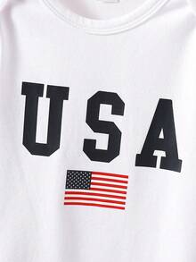 SHEIN 夏季新款嬰兒三角連身衣 USA字母印花幼童短袖連身衣 - 白色 - 查看 7