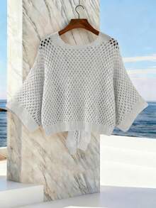 GlowEve Hollow V-Neck Tie Front Loose Fashionable Versatile Sexy Women Cardigan - Light Grey - View 2