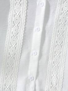 Qadelle Women's Lace Patchwork Single-Breasted Casual Versatile Daily Wear Shirt - White - View 4