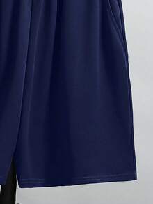 SHEIN 2pcs/Set Teen Boy Casual Collegiate Color Block Polo Shirt & Shorts Set, Suitable For Commuting, - Navy Blue - View 5