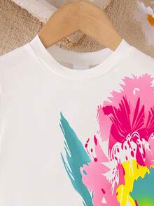 SHEIN Elladie kids 少女休閒時尚度假風清新陽光多巴胺碎花短袖洋裝，適合夏季出遊 - 彩色 - 查看 4
