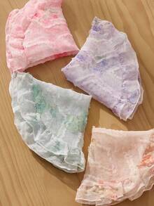 SHEIN 1件/4件裝 圓形歐根紗荷葉邊印花燒花餐墊，粉色橘色綠色紫色燒花爛花歐根紗杯墊餐墊，隔熱墊，隔熱層保護桌面 - 彩色 - 查看 7