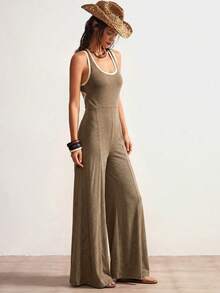 Bohemela Casual Knit Colorblock Cutout Women's Jumpsuit - Khaki - View 6