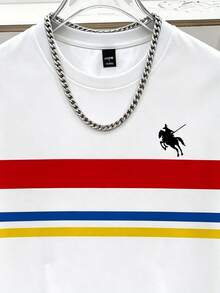 Manfinity Joysei Men's Casual Striped Print T-Shirt, Suitable For Summer Outings - White - View 3