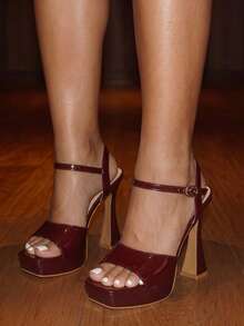 Glitzique Sandalias de tacón de aguja con plataforma alta y adornos de strass, cómodas y elegantes para desfiles de moda - Burdeos - Ver 1
