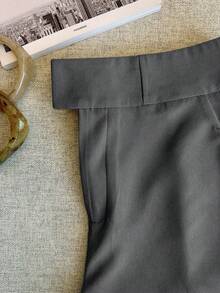 INAWLY Celana Pendek Wanita Musim Panas Minimalis Warna Polos Serbaguna dengan Kantong Miring - Dark Grey - View 5
