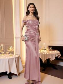 Coutiva Women's Sequin Patchwork High Slit Formal Evening Gown - Pink - View 7
