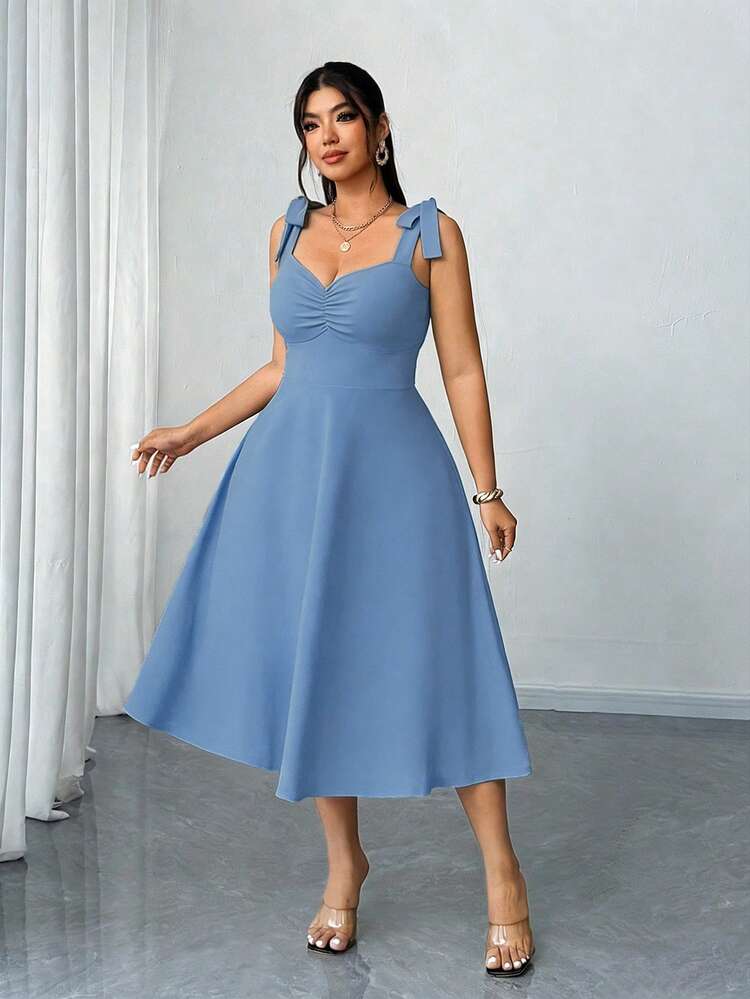 SHEIN LUNE CURVE Plus Size Strapless V-Neck Cinched Waist Ruched Split Elegant Glamour Women's Dress Wedding Party Cocktail Evening Dusty Blue Summer