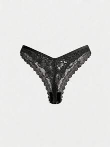 ROMWE Kawaii Sweet Lace Floral Bow Trim Women's Bikini Briefs - Black - View 2