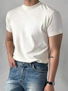 DAZY Men Solid Mock Neck Knit Top - White - View 5