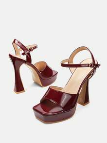 Glitzique Sandalias de tacón de aguja con plataforma alta y adornos de strass, cómodas y elegantes para desfiles de moda - Burdeos - Ver 10