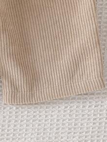 SHEIN Playful Pals 男嬰 0-3 歲 春/秋 卡其色字母刺繡燈芯絨連身褲，適合外出、購物、休閒、生日派對 - 卡其色 - 查看 9