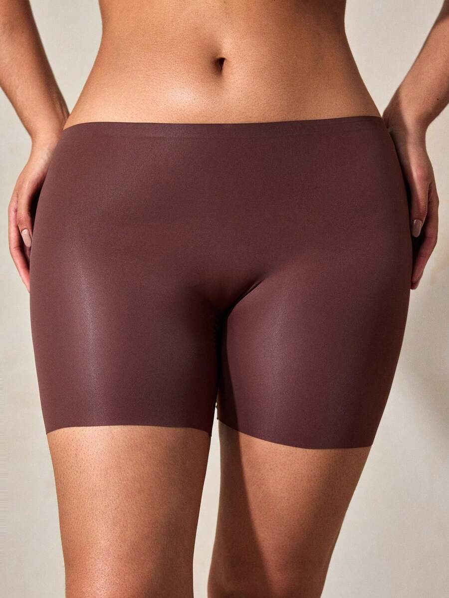 Veilyse Pantalones cortos de cintura alta sin costuras para mujer, ropa interior transpirable, antideslizante y adelgazante - Marrón Chocolate - Ver 1