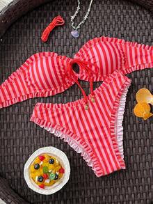Swim Mod 春夏時尚海洋印花設計搭配貝殼飾品海灘兩件式性感比基尼度假套裝 - 彩色 - 查看 3