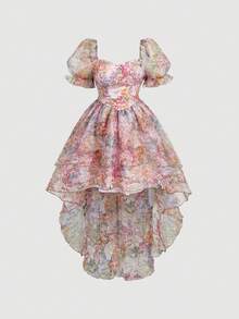 SHEIN MOD 大尺碼女款泡泡袖花卉甜美優雅洋裝 - 彩色 - 查看 6