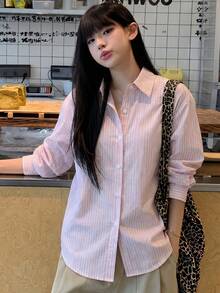K-Vae 2026 New Arrival Unique Women's Striped Long Sleeve Shirt For Early Summer - Pink - View 1