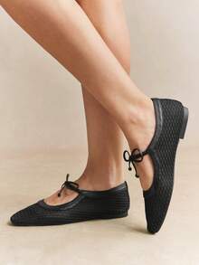Rosivie Women Flats Spring And Summer New Models, Square Toe Design, Retro Love, Comfortable And Simple Vacation, Women's Flat Bottom, A Must For Commuting, Casual And Versatile - Black 3 - View 4