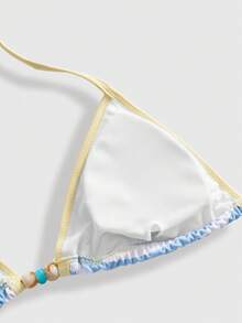ROMWE Avant Women's Retro Yellow Polka Dot Print Bikini Set, Suitable For Outings, Y2K Style, Street, Vacation, Summer Beach - Sky Blue - View 5