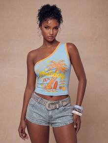 Modviera Women's Sexy Bombshell Beach Resort Asymmetrical Crop Top - Multicolor - View 4