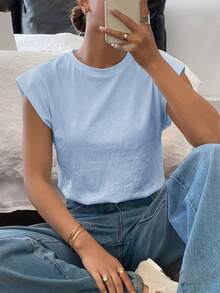 Siren Gaze Casual Simple Light Blue Women's T-Shirt Suitable For Summer - Blue - View 5