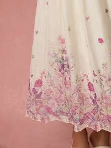Enchnt Summer Elegant Women's Pink Floral Floral Print Square Neck Petal Sleeve Long Dress, Holiday Vacation Sweet Picnic Vacation Prom Birthday Ceremony - Pink - View 6