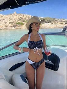 Costavie 女款多色印花兩件式比基尼套裝 新款圓杯掛脖式粗肩帶 性感優雅 度假海灘泳池派對泳衣 - 彩色 - 查看 4