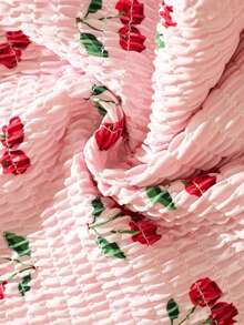 SHEIN Conjunto de bikini con estampado de cereza, tirantes de espagueti y cuello halter para vacaciones de verano en la playa para adolescentes, estampado aleatorio - Rosa - Ver 6