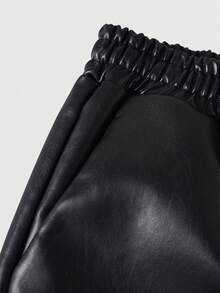 ROMWE MEN Street Life Men's Summer Casual Drawstring Waist PU Shorts - Black - View 3