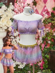 Spicy Aura 3pcs/Set Falda de Tul Iridiscente con Volantes Conjunto de Hada - Morado - Ver 6