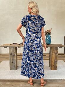 EMERY ROSE Women's Round Neck All-Over Print Casual Party Long Dress - Multicolor - View 2