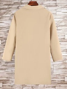 SHEIN Tween Boy Mid-Long Length Casual Lapel Loose Trench Coat, British Style Single-Breasted Holiday Beige Autumn - Khaki - View 2