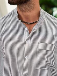 VENTUSAIL Men's Striped Shirt, Textured Soft, Summer Lightweight Men's Shirt - Beige - View 7
